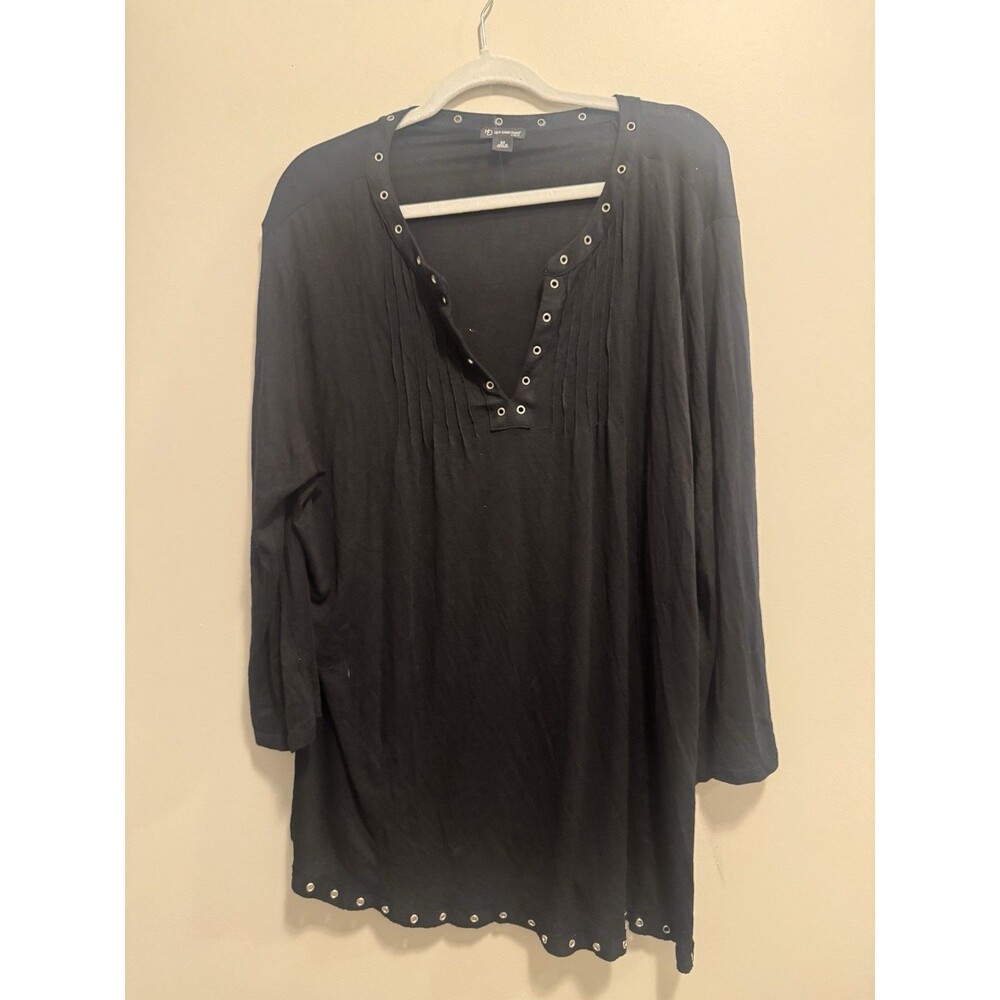 New Directions Blouse shirt womens 3XL Black Long Sleeve Henley New NWT